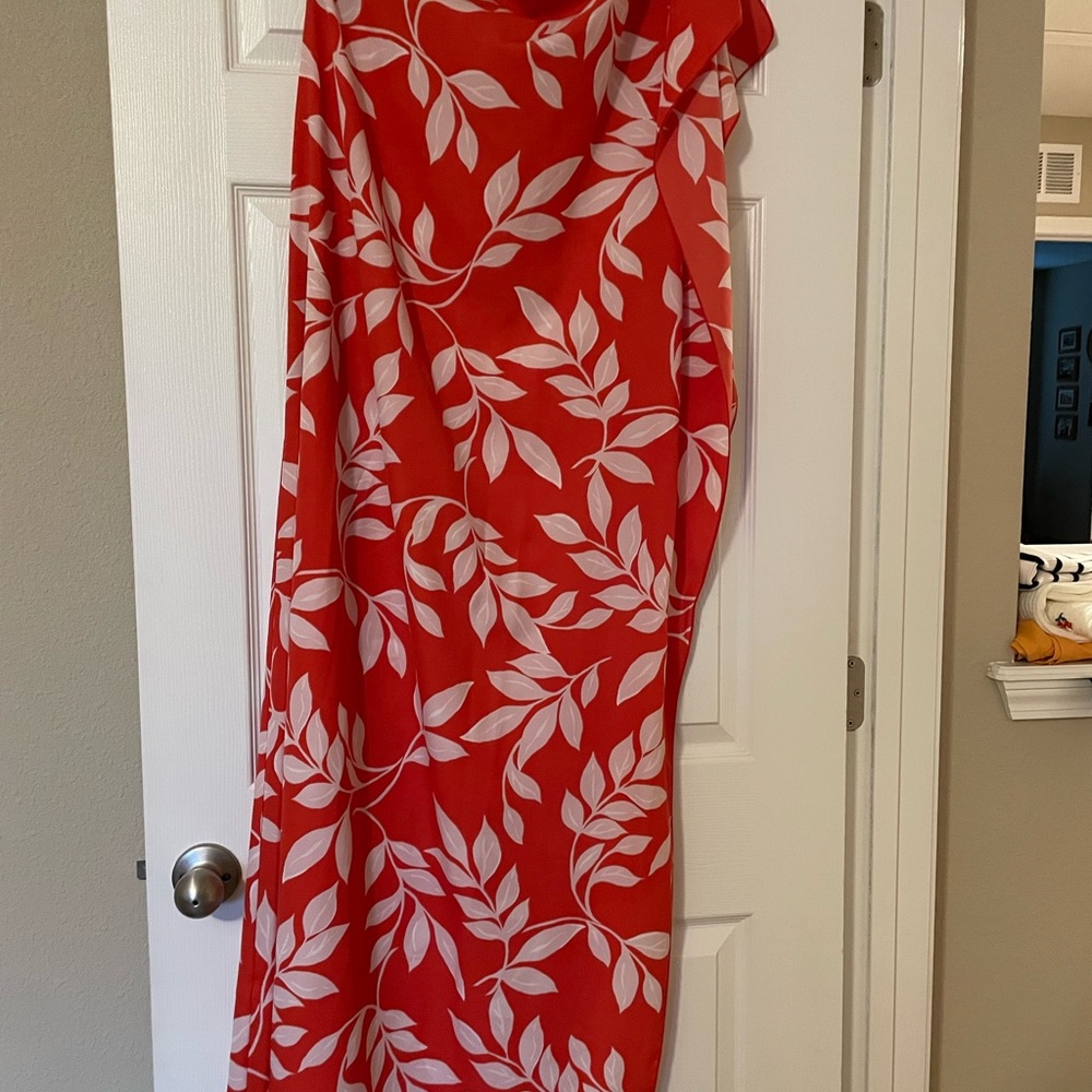 Red and White Leaf Print Dress
